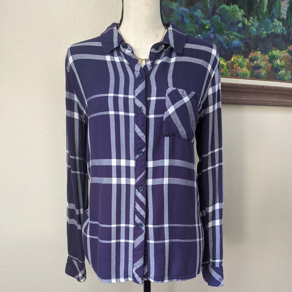 Rails Hunter plaid shirt purple rayon flennel S